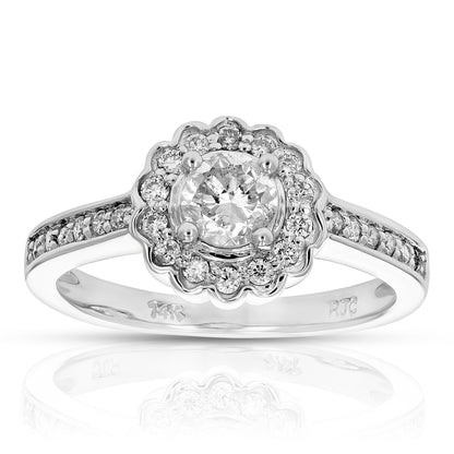 Flower Halo Diamond Engagement Ring