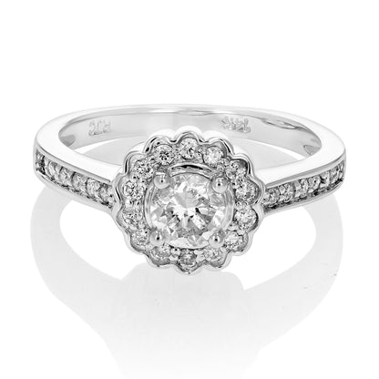 Flower Halo Diamond Engagement Ring