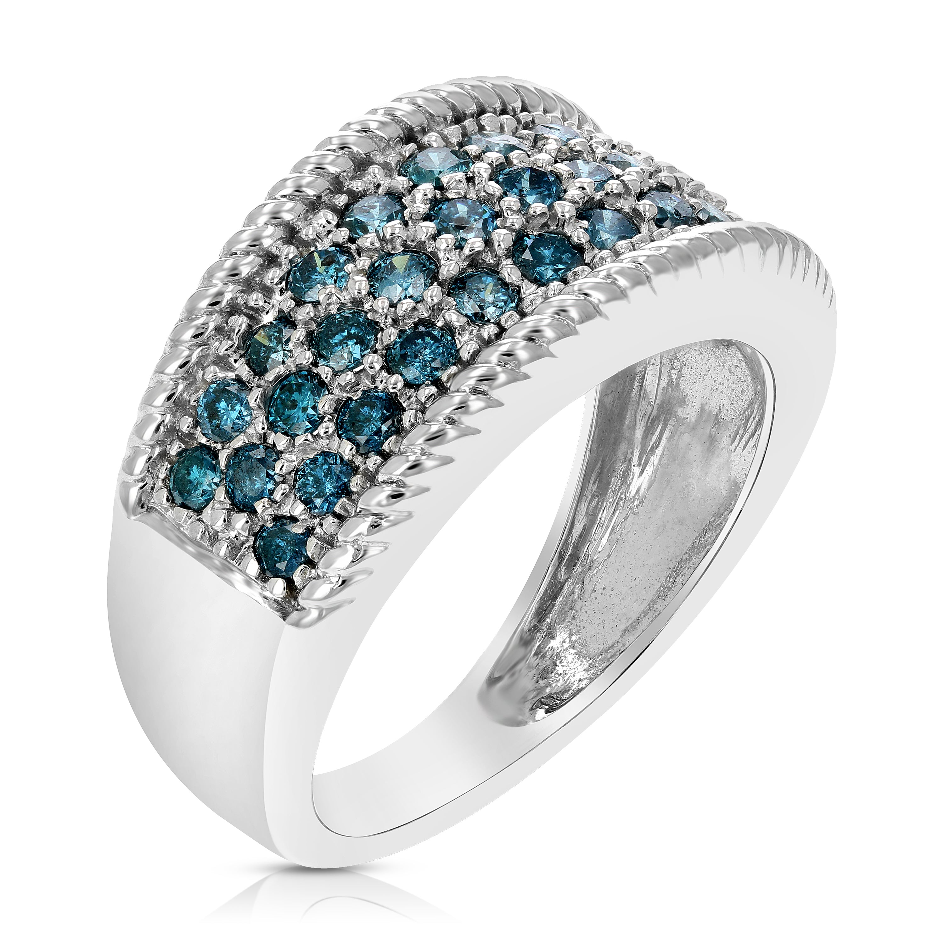 Milgrain Blue Diamond Wedding Band