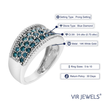 Milgrain Blue Diamond Wedding Band