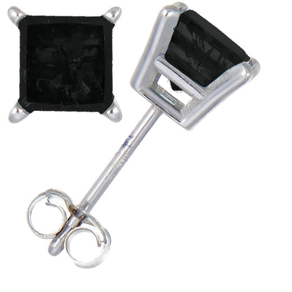 Princess Black Diamond Stud Earrings in Sterling Silver