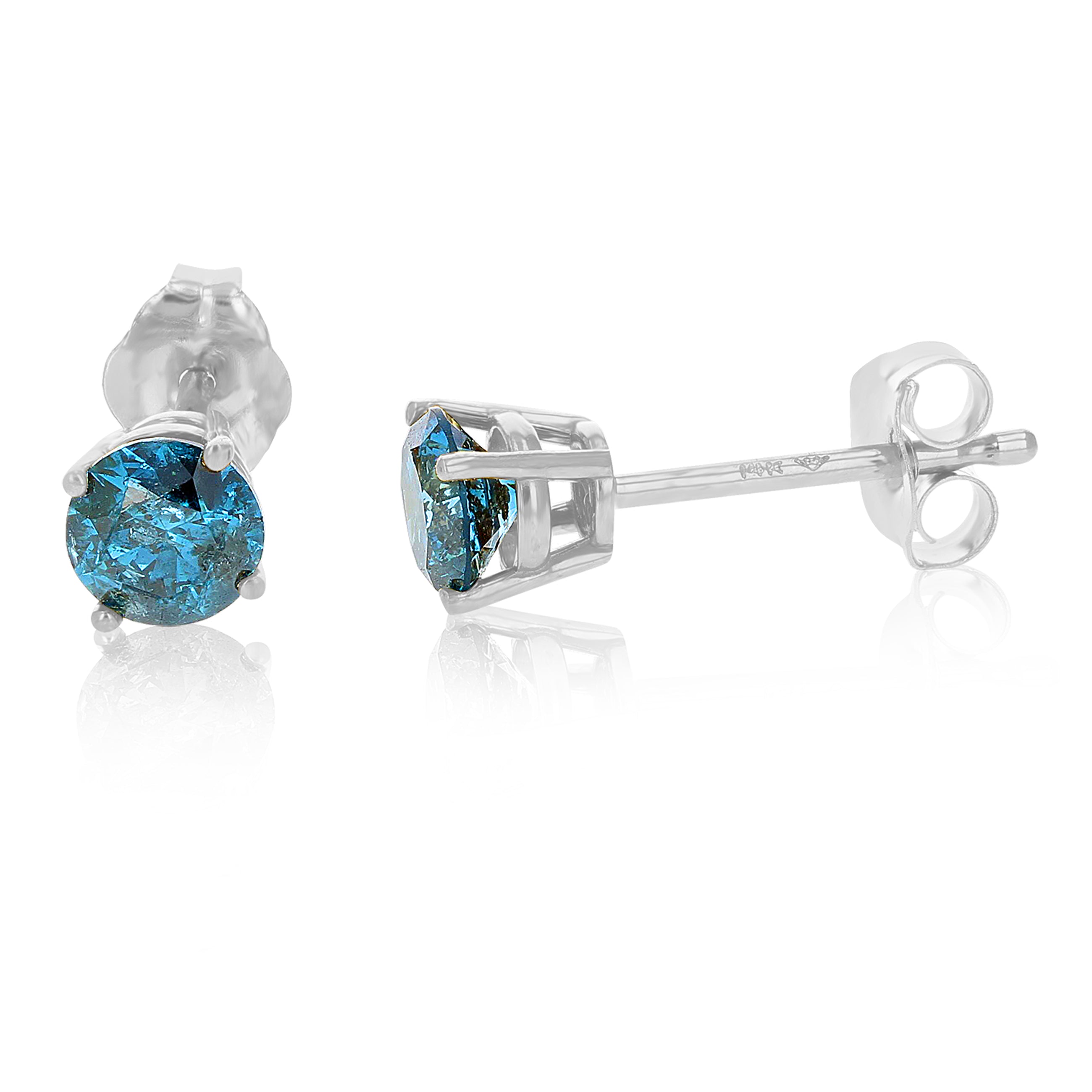 Blue Diamond Stud Earrings in 14K Gold