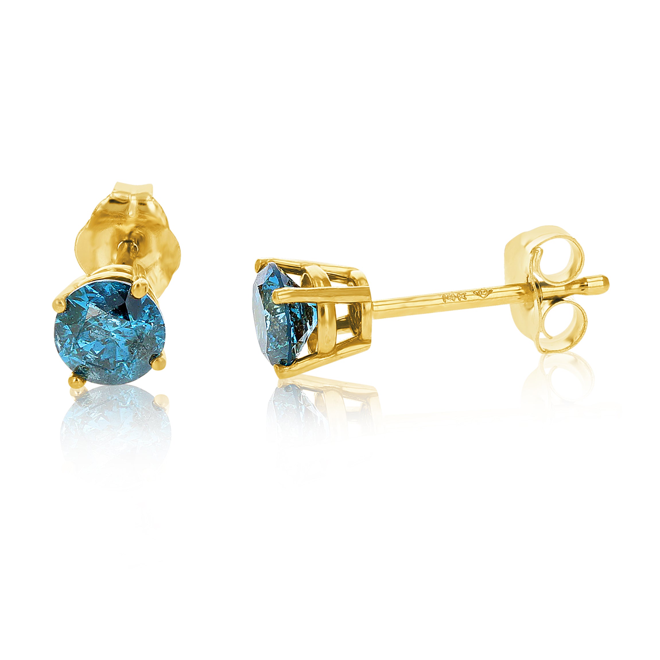 Blue Diamond Stud Earrings in 14K Gold