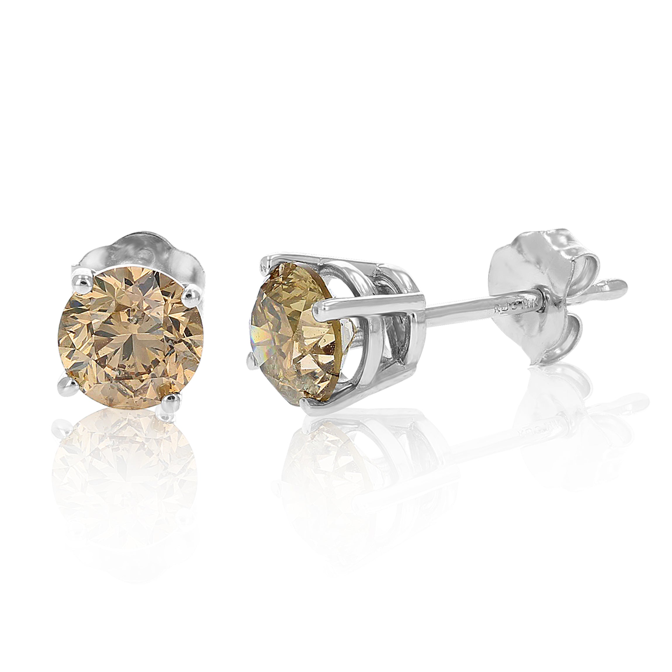 Champagne Diamond Stud Earrings in 14K Gold