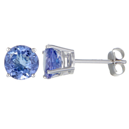 1 cttw Tanzanite Stud Earrings 14K White Gold 4 Prong Round with Push Backs December Birthstone