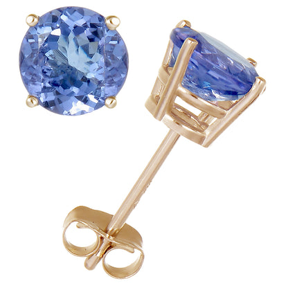 1 cttw Tanzanite Stud Earrings 14K White Gold 4 Prong Round with Push Backs December Birthstone