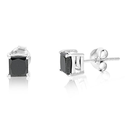 Princess Black Diamond Stud Earrings