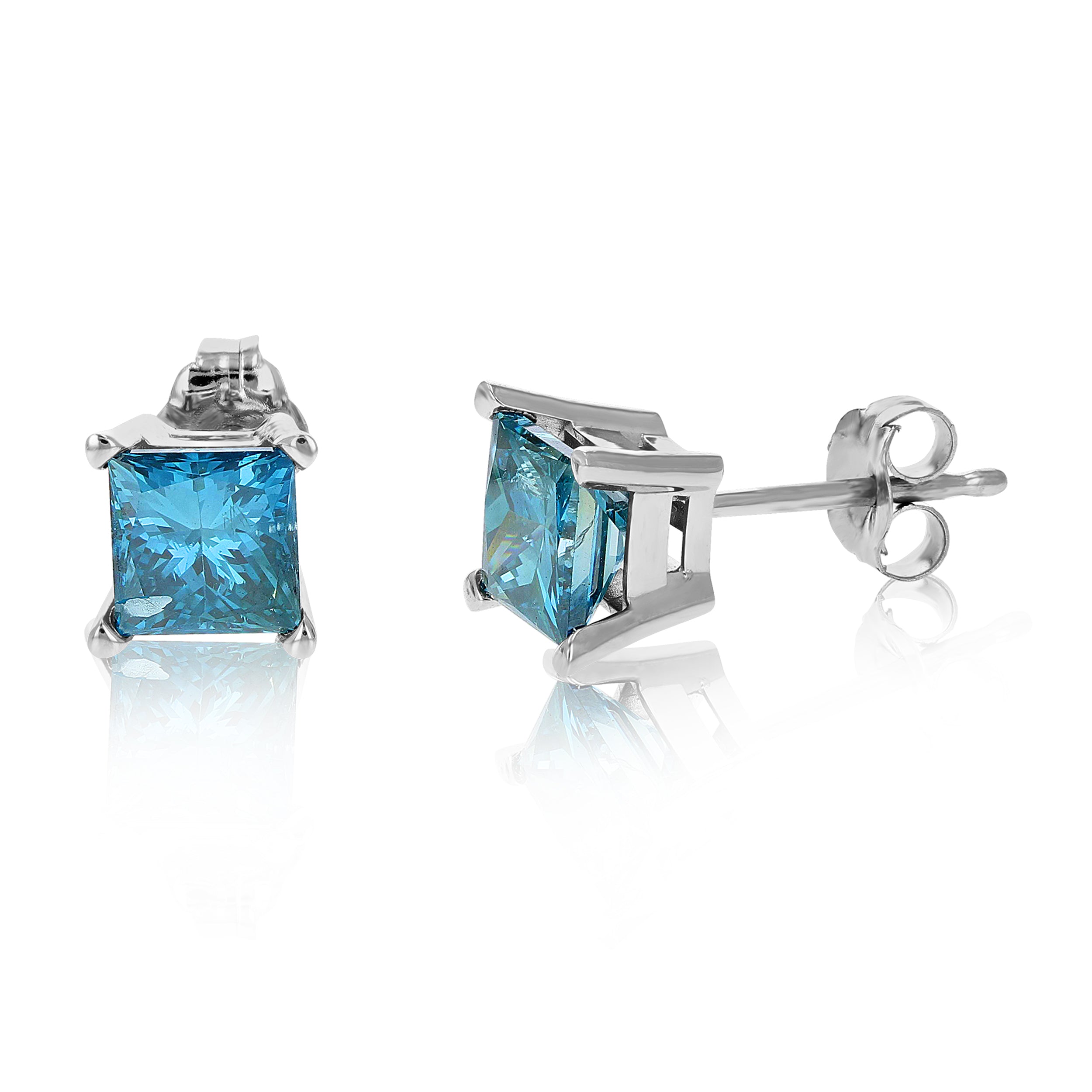 Princess Blue Diamond Stud Earrings