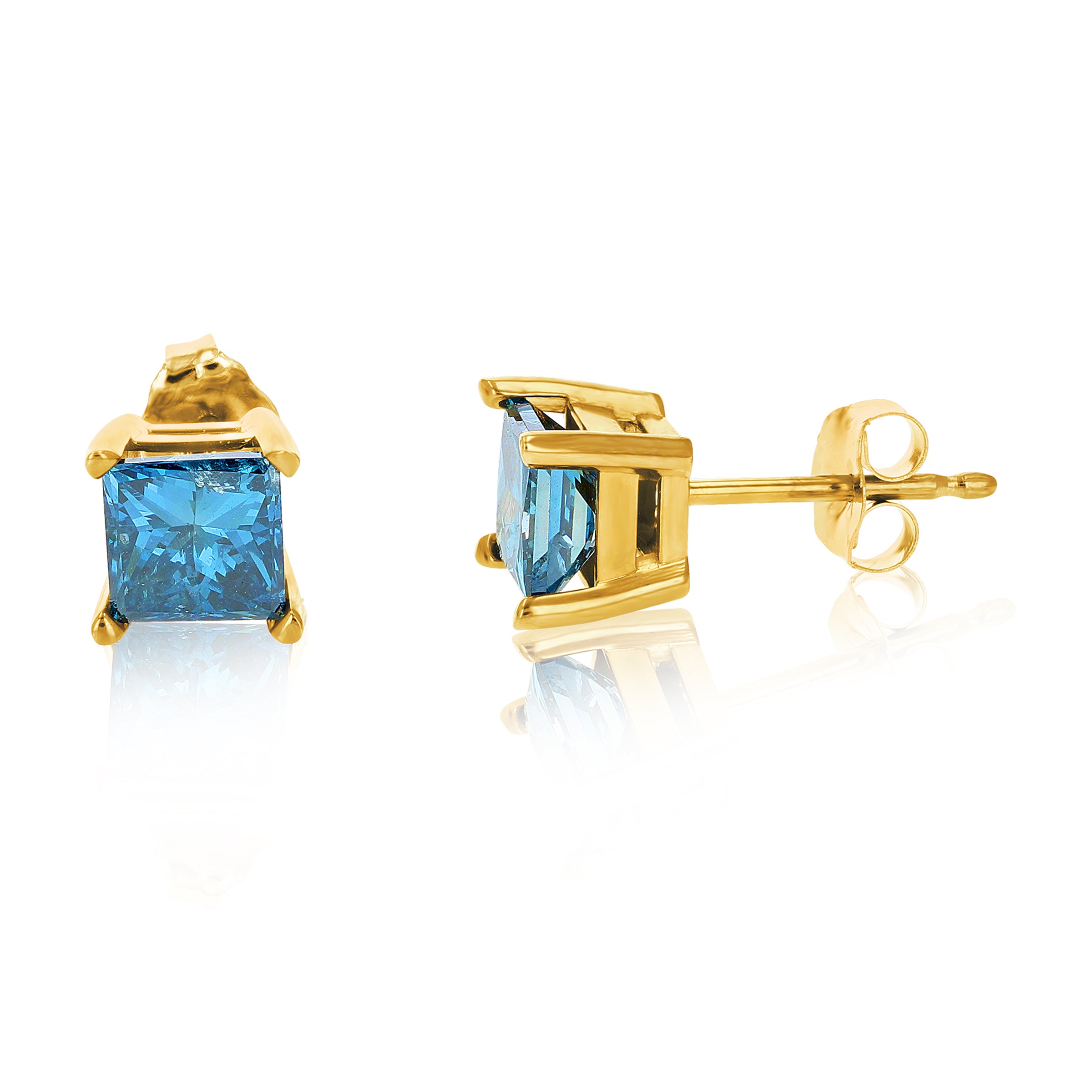 Princess Blue Diamond Stud Earrings