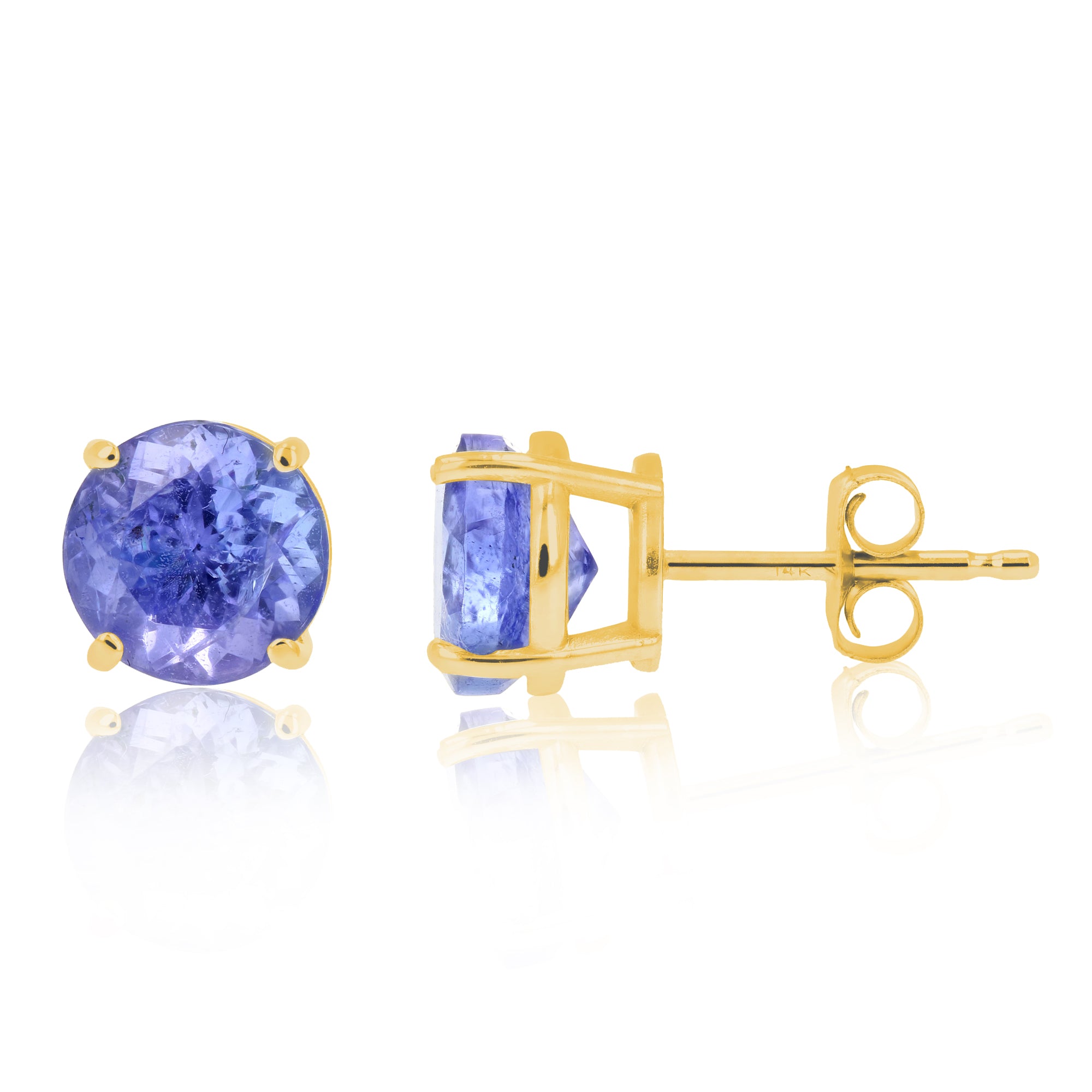 2 cttw 6 MM Tanzanite Stud Earrings 14K Yellow Gold 4 Prong Round with Push Backs December Birthstone