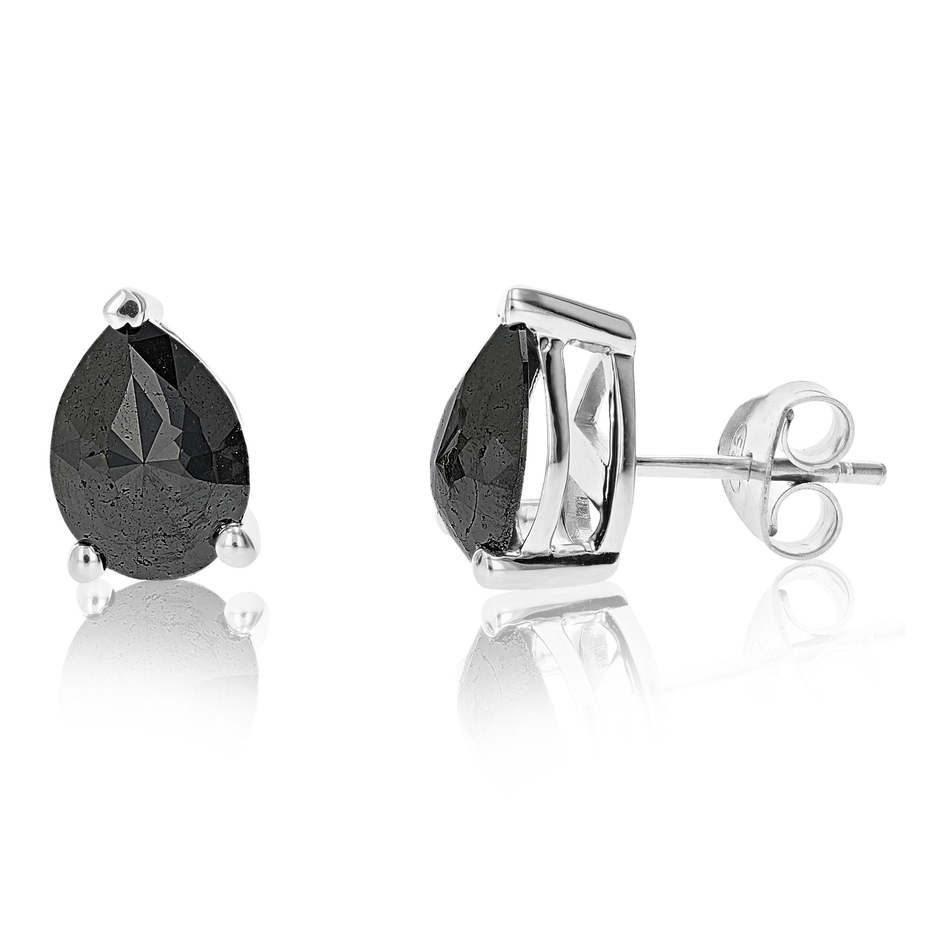 Pear Black Diamond Stud Earrings