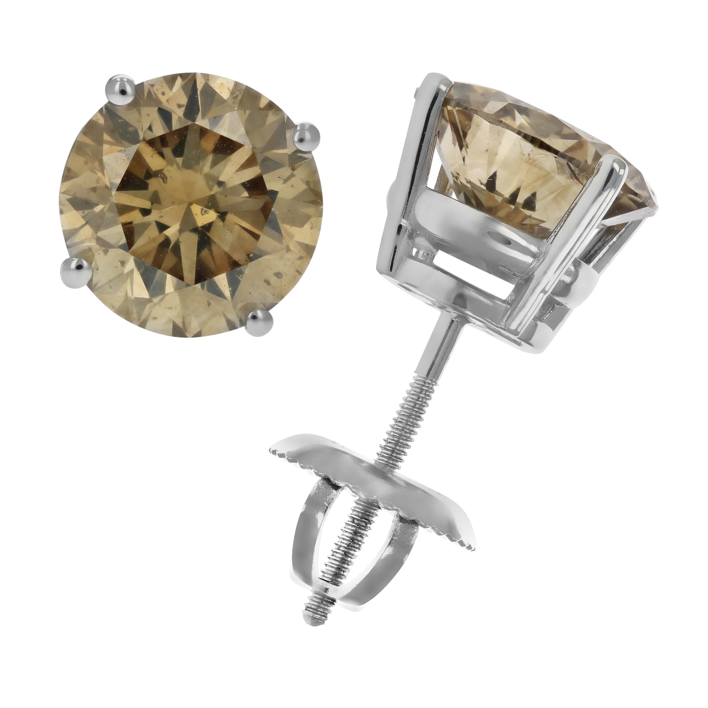 Champagne Diamond Stud Earrings in 14K Gold