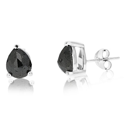 Pear Black Diamond Stud Earrings in Sterling Silver