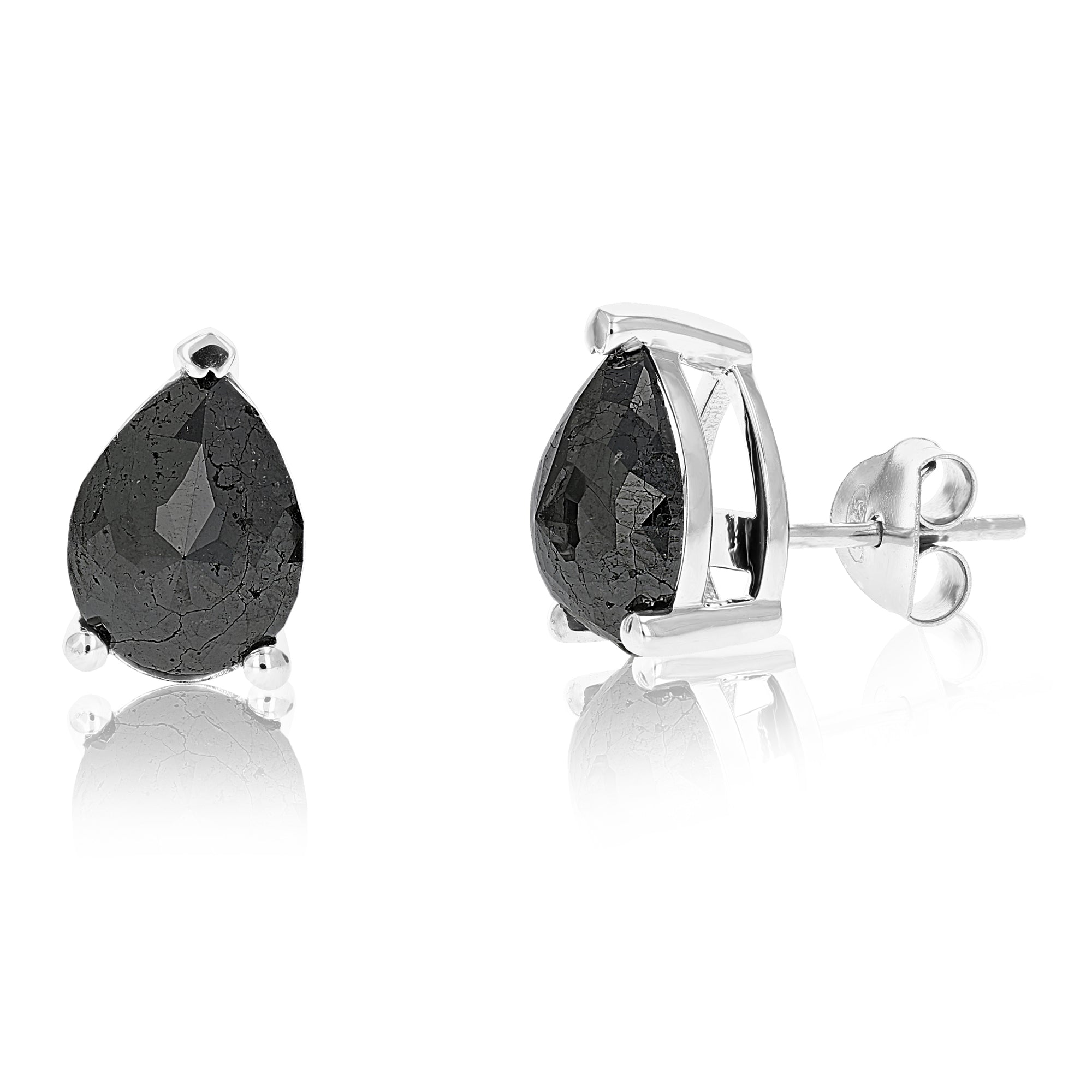 Pear Black Diamond Stud Earrings in Sterling Silver