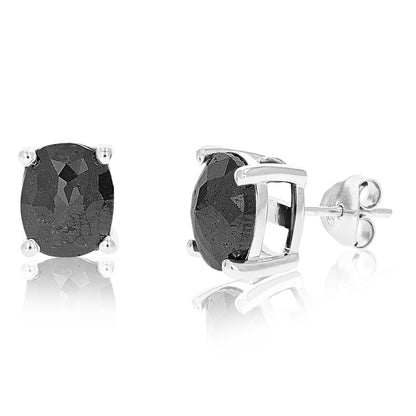 Oval Black Diamond Stud Earrings in Sterling Silver