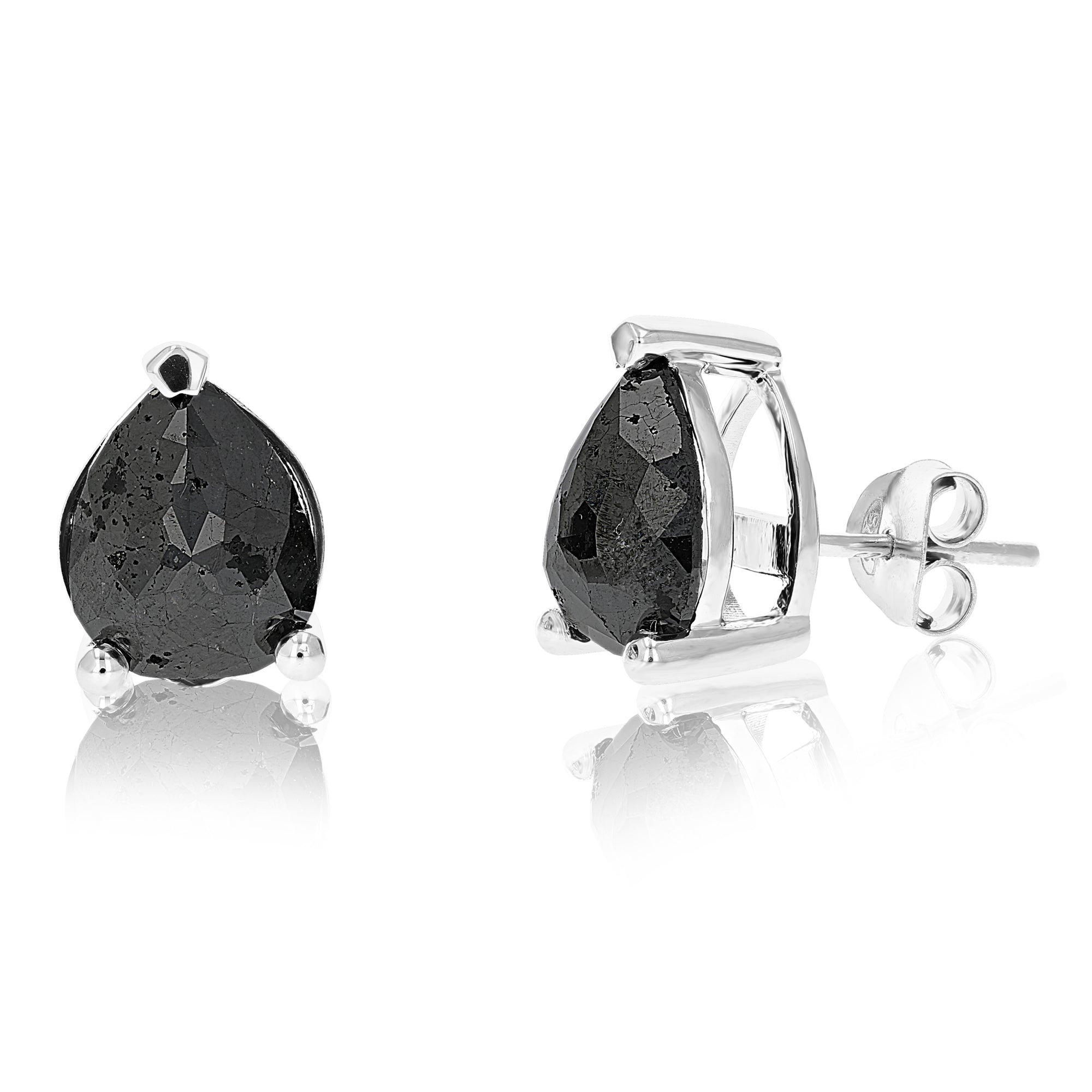 Pear Black Diamond Stud Earrings in Sterling Silver