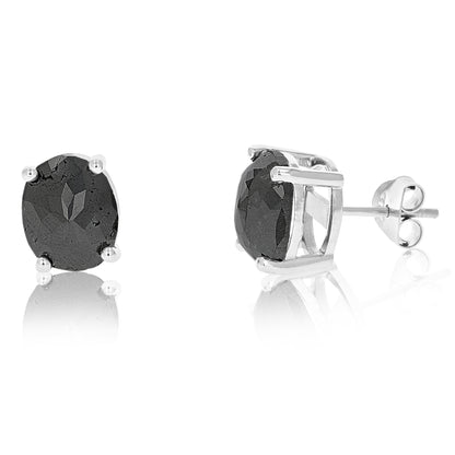 Oval Black Diamond Stud Earrings in Sterling Silver