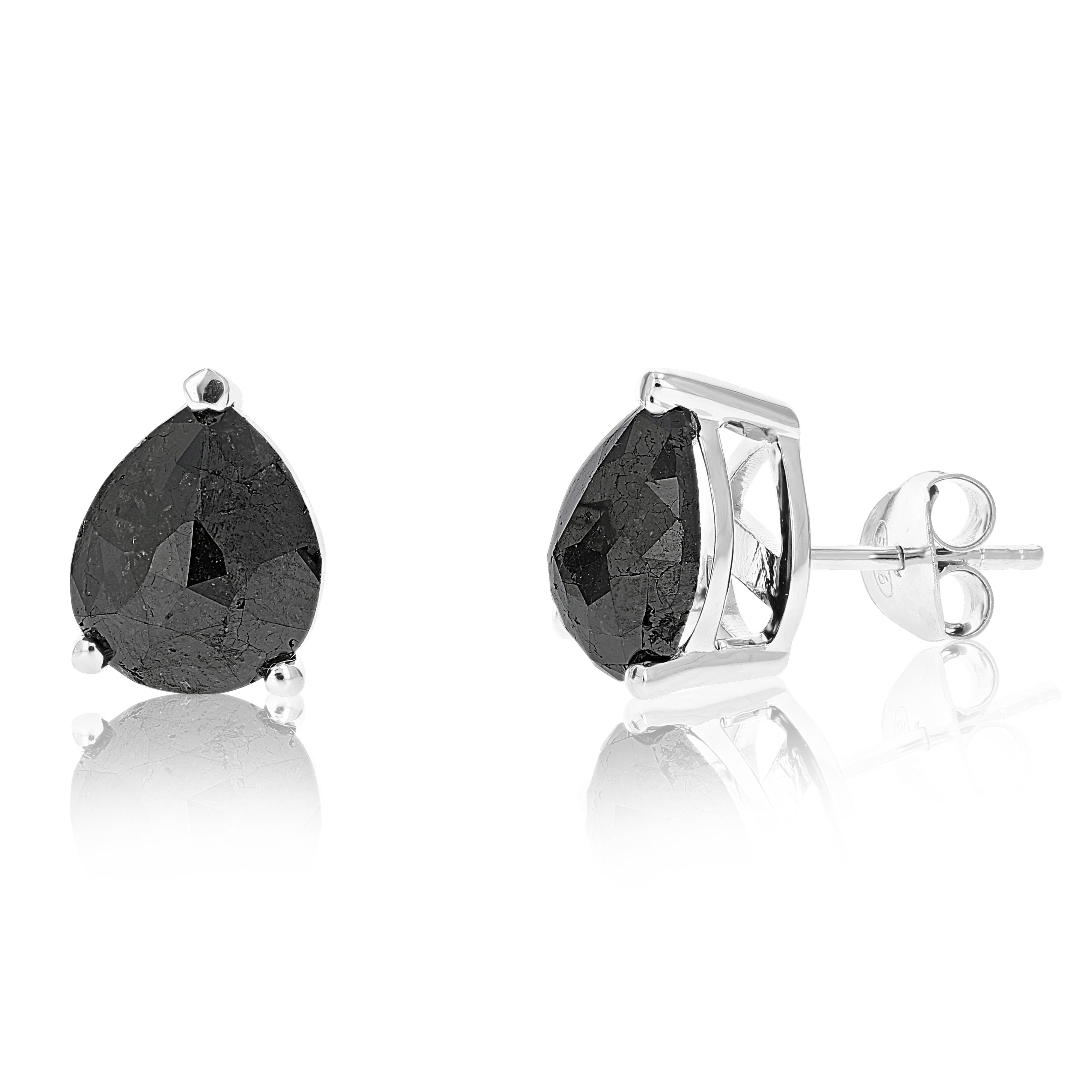 Pear Black Diamond Stud Earrings in Sterling Silver