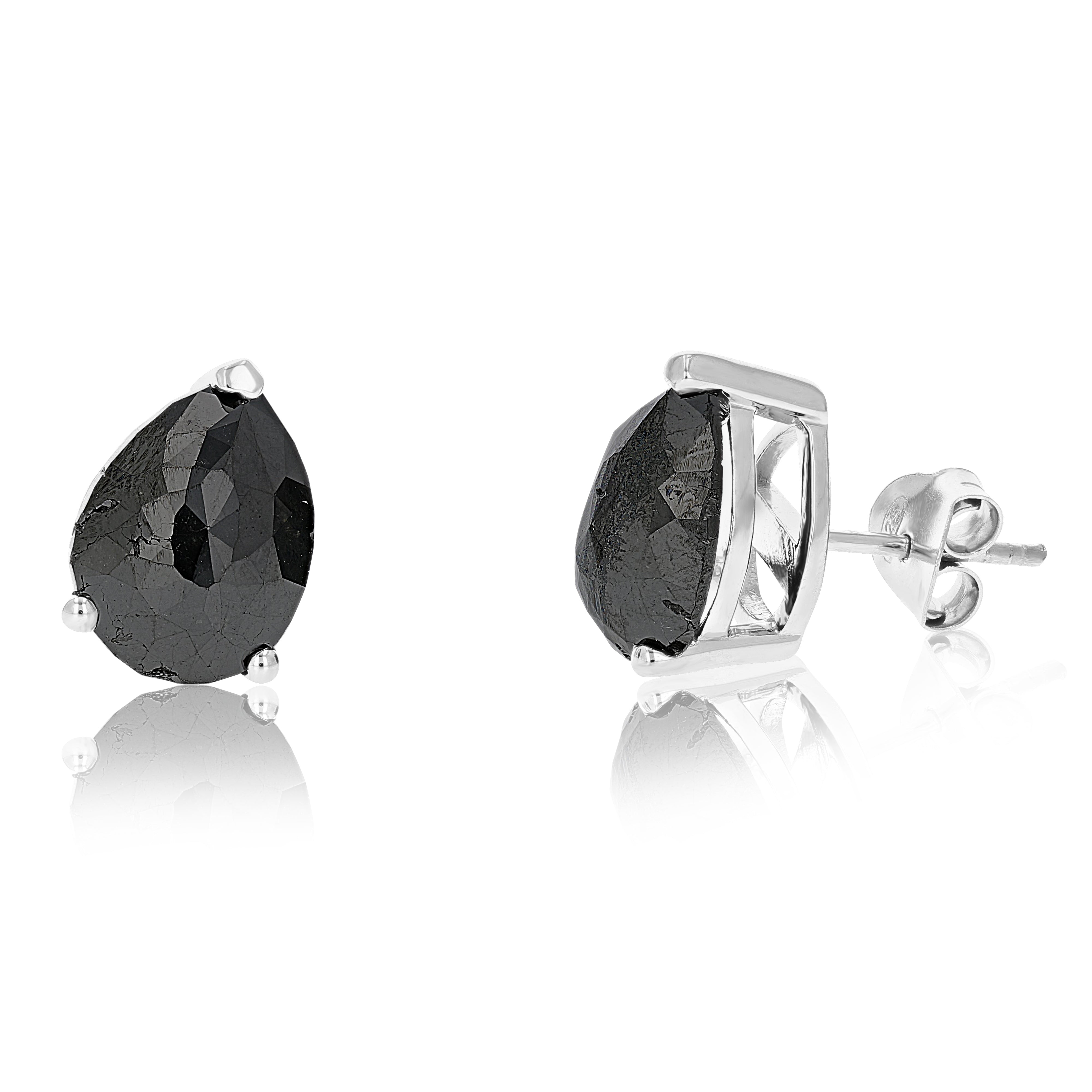 Pear Black Diamond Stud Earrings in Sterling Silver