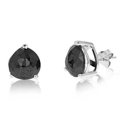 Pear Black Diamond Stud Earrings in Sterling Silver