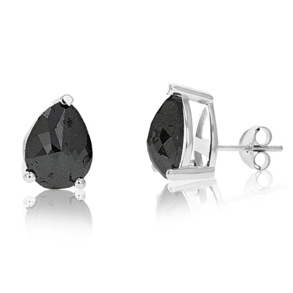 Pear Black Diamond Stud Earrings in Sterling Silver