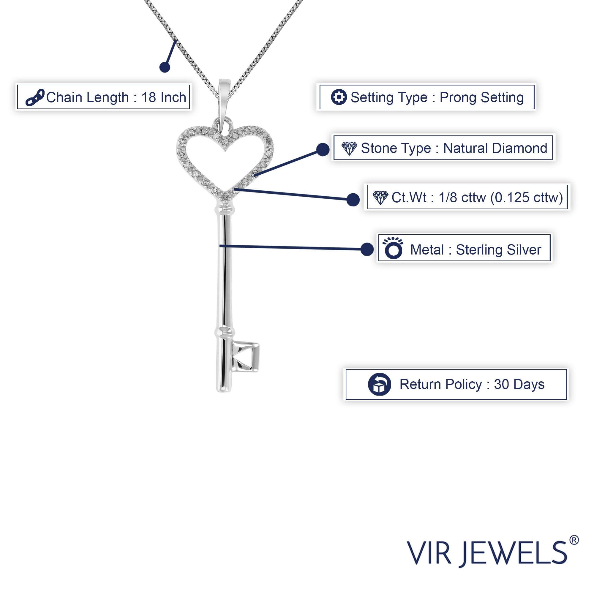 Heart Key Diamond Pendant Necklace