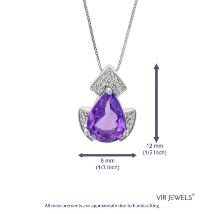 1.10 cttw Pendant Necklace, Purple Amethyst Pear Shape Pendant Necklace for Women in .925 Sterling Silver with Rhodium, 18 Inch Chain, Prong Setting