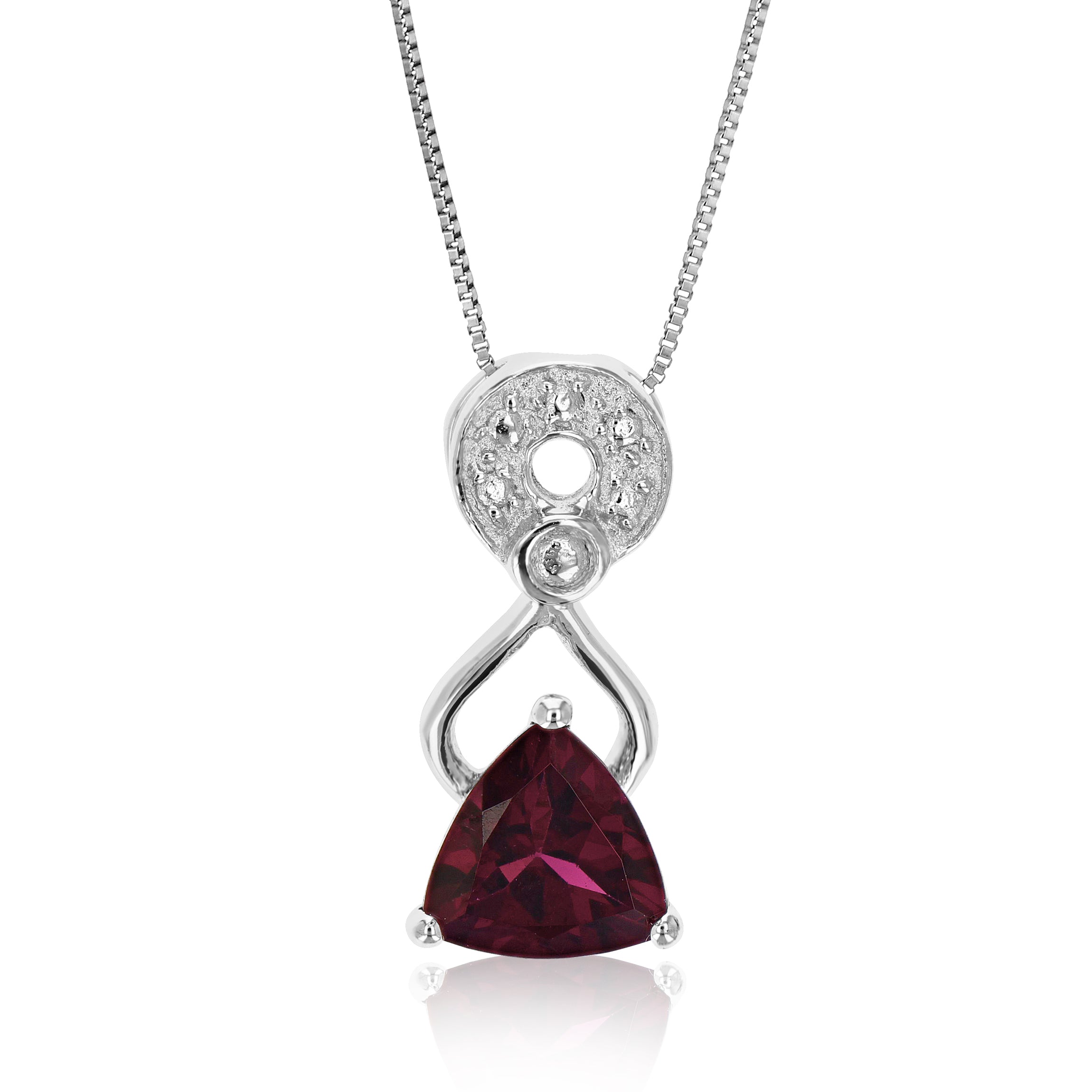 0.60 cttw Pendant Necklace, Garnet Trillion Shape Pendant Necklace for Women in .925 Sterling Silver with Rhodium, 18 Inch Chain, Prong Setting