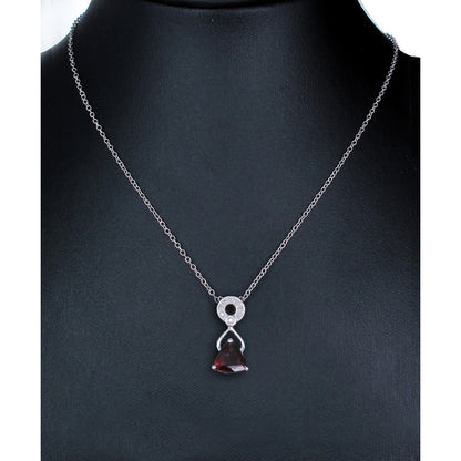 0.60 cttw Pendant Necklace, Garnet Trillion Shape Pendant Necklace for Women in .925 Sterling Silver with Rhodium, 18 Inch Chain, Prong Setting