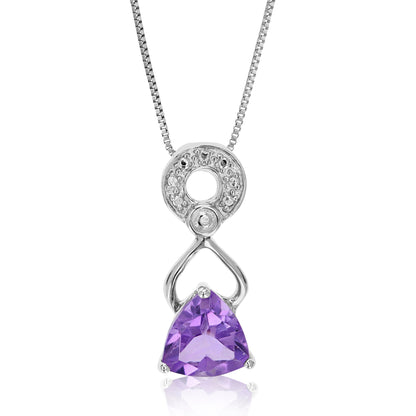 1 cttw Pendant Necklace, Purple Amethyst Trillion Shape Pendant Necklace for Women in .925 Sterling Silver with Rhodium, 18 Inch Chain, Prong Setting