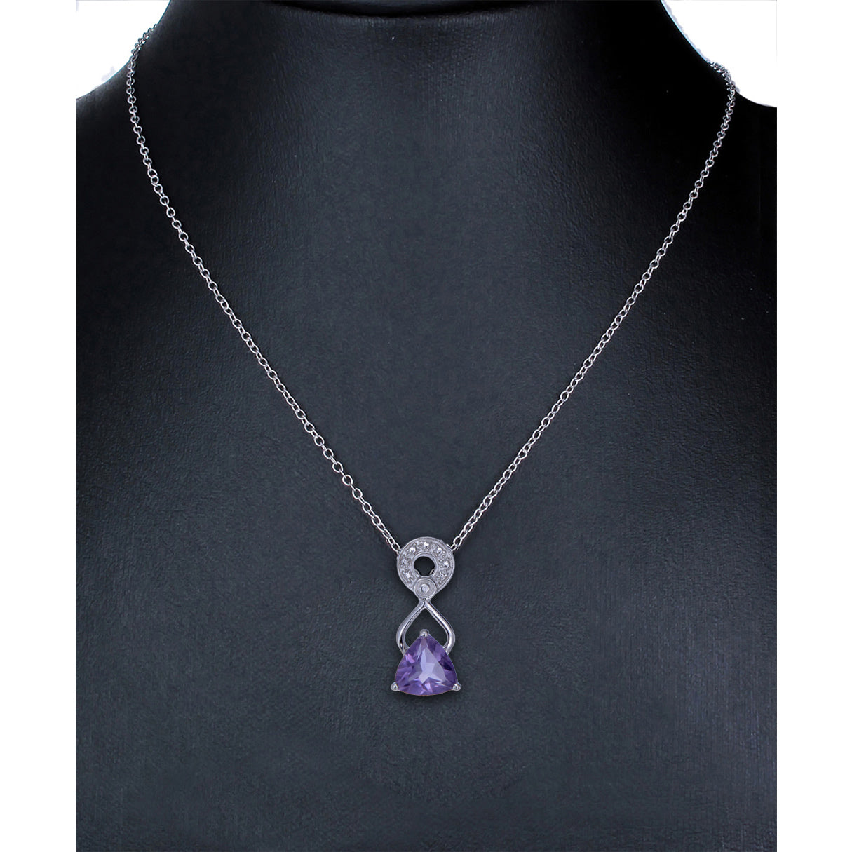 1 cttw Pendant Necklace, Purple Amethyst Trillion Shape Pendant Necklace for Women in .925 Sterling Silver with Rhodium, 18 Inch Chain, Prong Setting