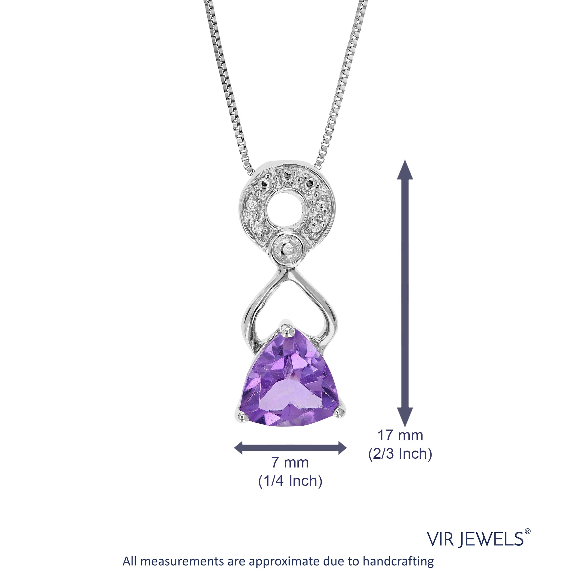 1 cttw Pendant Necklace, Purple Amethyst Trillion Shape Pendant Necklace for Women in .925 Sterling Silver with Rhodium, 18 Inch Chain, Prong Setting