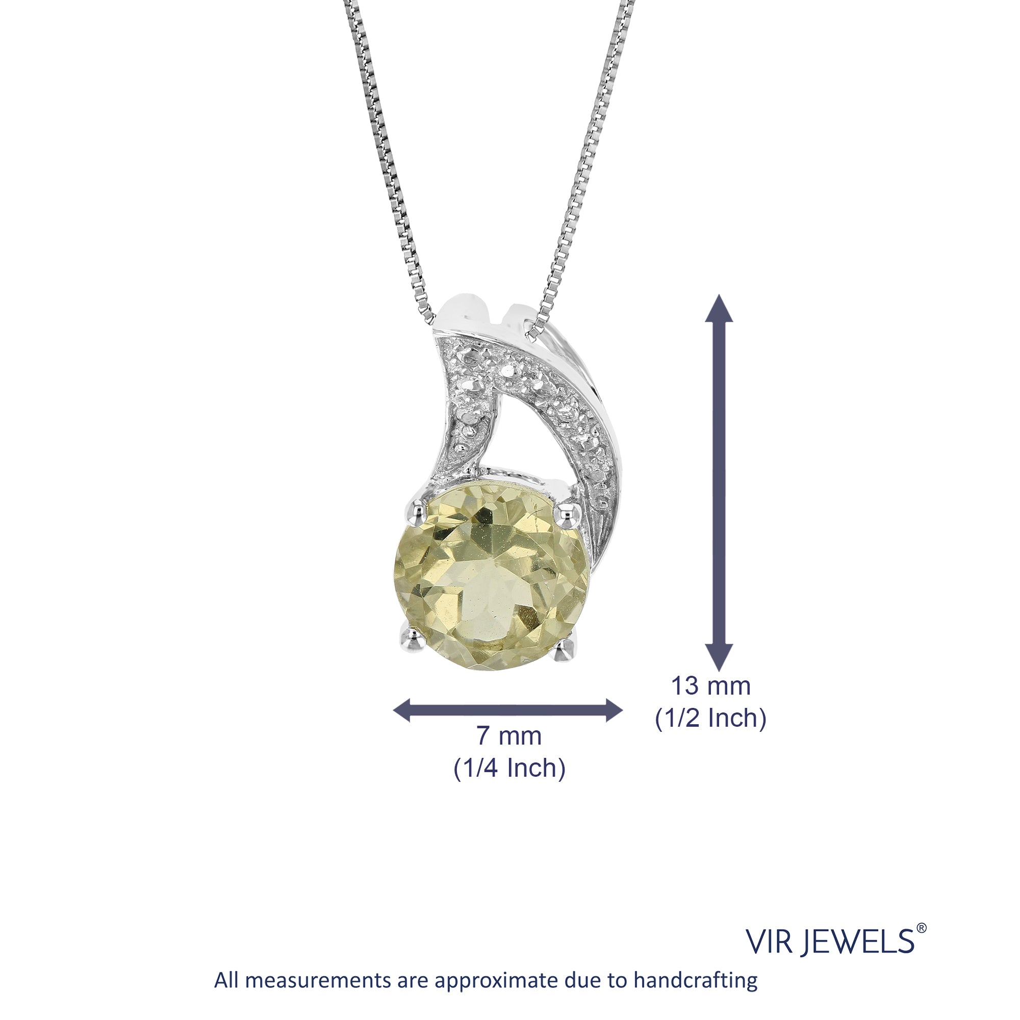 1.20 cttw Pendant Necklace, Lemon Quartz Pendant Necklace for Women in .925 Sterling Silver with Rhodium, 18 Inch Chain, Prong Setting