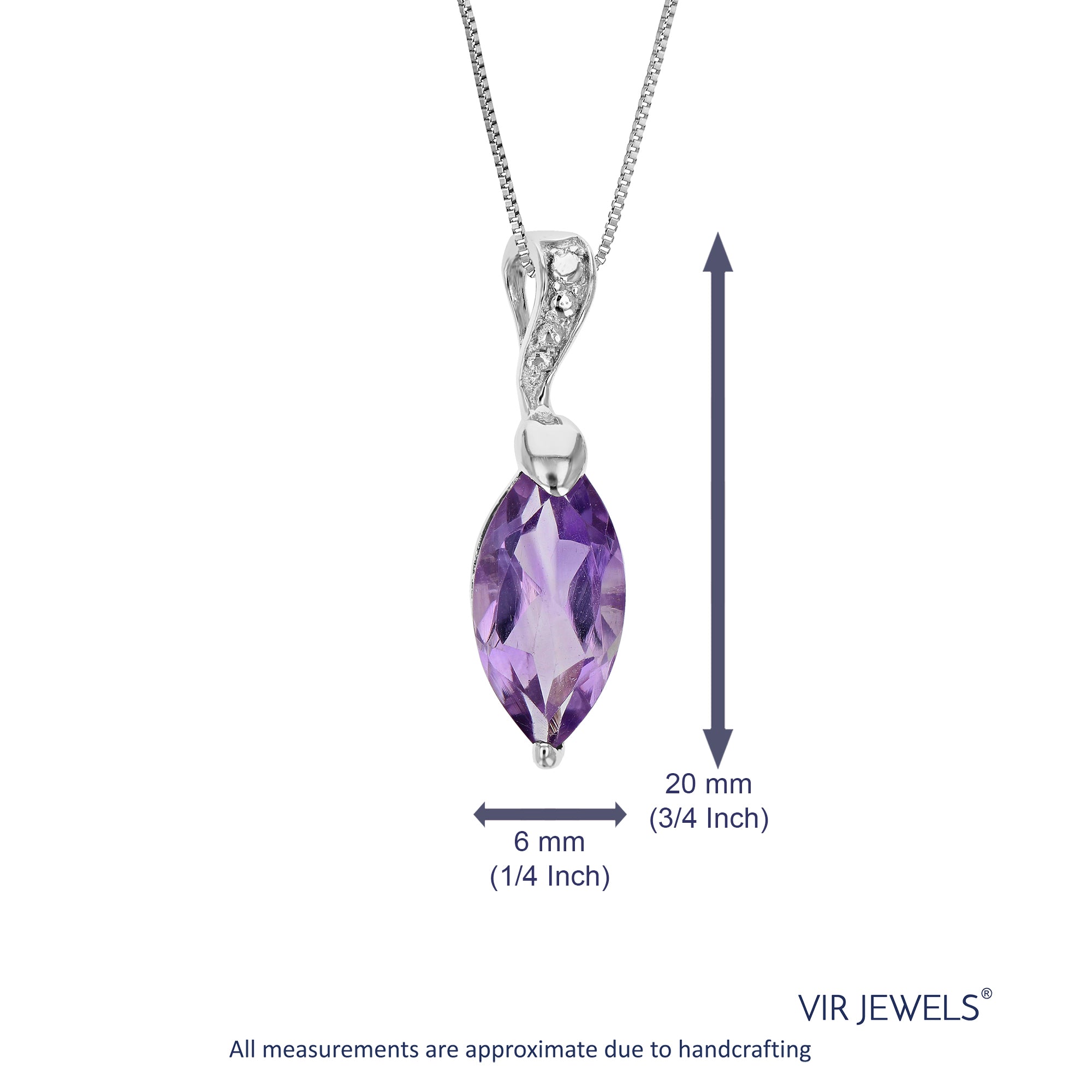 1.50 cttw Pendant Necklace, Purple Amethyst Marquise Pendant Necklace for Women in .925 Sterling Silver with Rhodium, 18 Inch Chain, Prong Setting