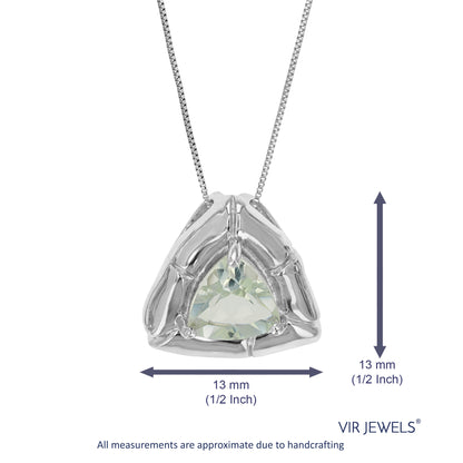 3/4 cttw Pendant Necklace, Green Amethyst Trillion Pendant Necklace for Women in .925 Sterling Silver with Rhodium, 18 Inch Chain, Prong Setting