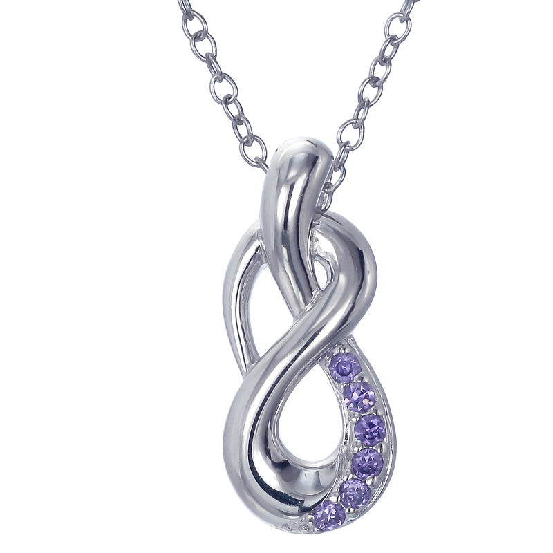 Pendant Necklace, Purple CZ Knot Pendant Necklace for women in .925 Sterling Silver with 18 Inch Chain