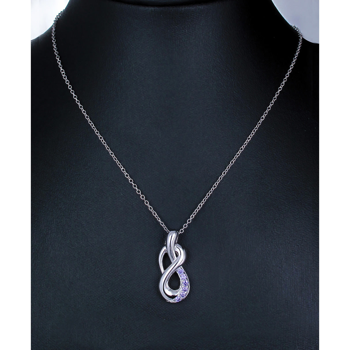 Pendant Necklace, Purple CZ Knot Pendant Necklace for women in .925 Sterling Silver with 18 Inch Chain