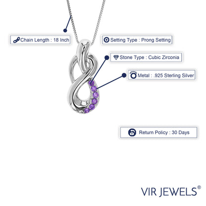 Pendant Necklace, Purple CZ Knot Pendant Necklace for women in .925 Sterling Silver with 18 Inch Chain