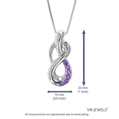 Pendant Necklace, Purple CZ Knot Pendant Necklace for women in .925 Sterling Silver with 18 Inch Chain