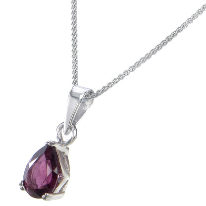 0.60 cttw Pendant Necklace, Garnet Pear Shape Pendant Necklace for Women in .925 Sterling Silver with Rhodium, 18 Inch Chain, Prong Setting