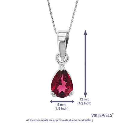 0.60 cttw Pendant Necklace, Garnet Pear Shape Pendant Necklace for Women in .925 Sterling Silver with Rhodium, 18 Inch Chain, Prong Setting