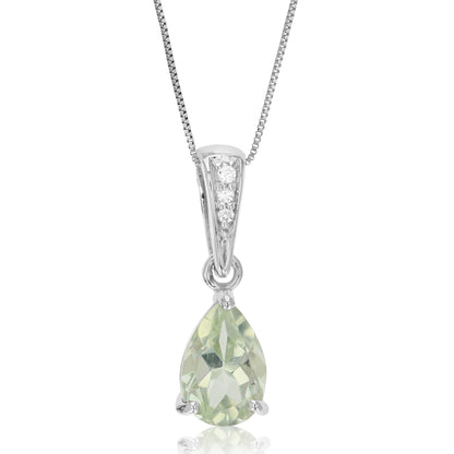 1.40 cttw Pendant Necklace, Green Amethyst Pear Shape Pendant Necklace for Women in .925 Sterling Silver with Rhodium, 18 Inch Chain, Prong Setting