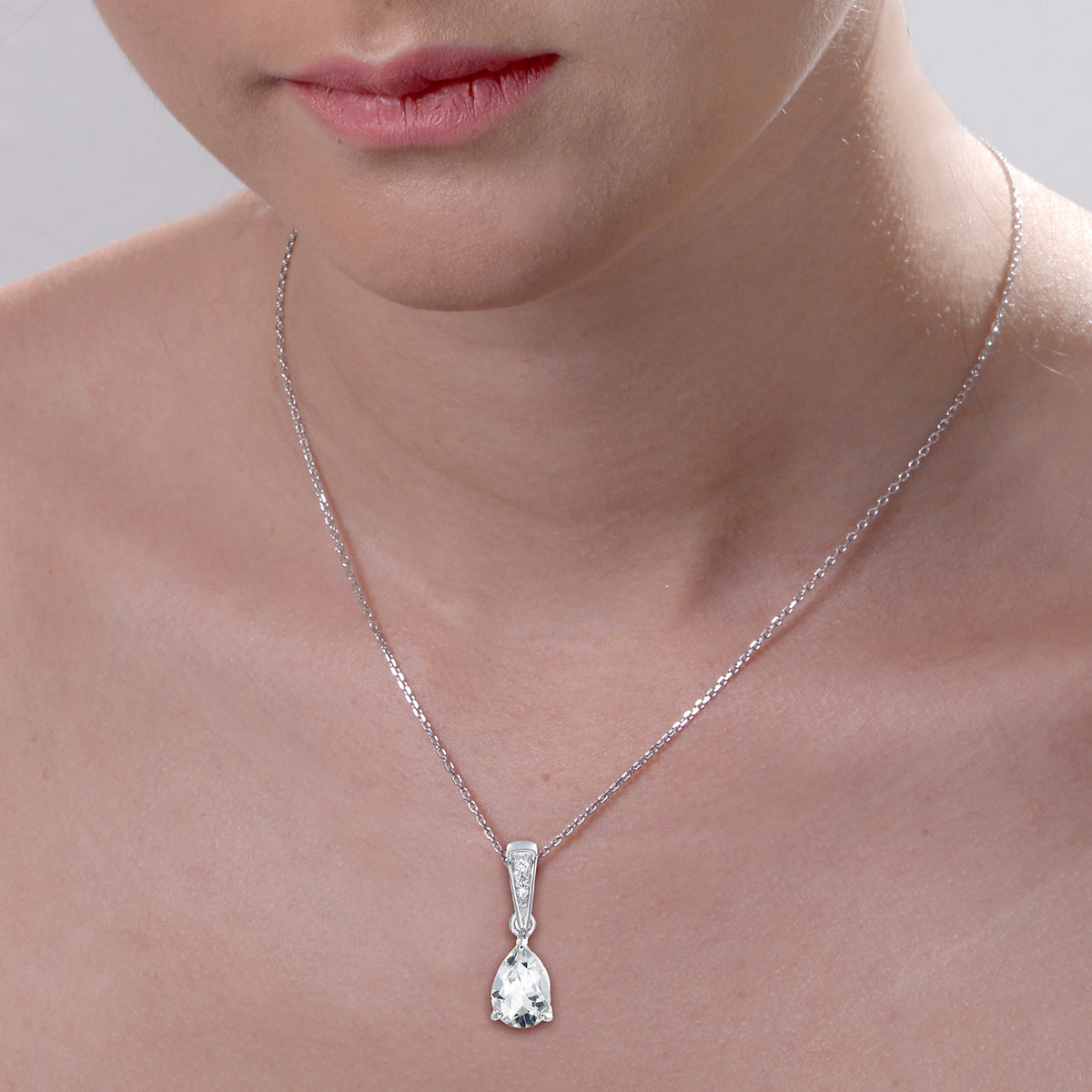 1.40 cttw Pendant Necklace, Green Amethyst Pear Shape Pendant Necklace for Women in .925 Sterling Silver with Rhodium, 18 Inch Chain, Prong Setting