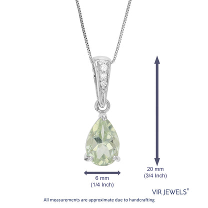 1.40 cttw Pendant Necklace, Green Amethyst Pear Shape Pendant Necklace for Women in .925 Sterling Silver with Rhodium, 18 Inch Chain, Prong Setting