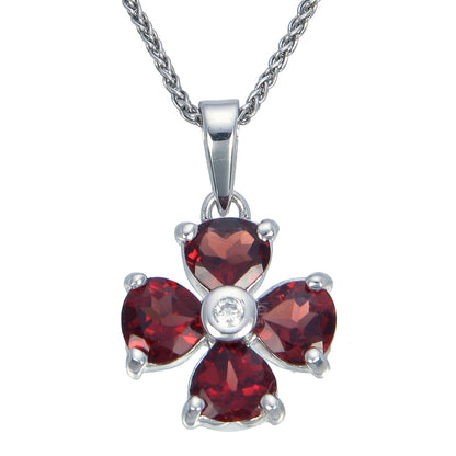 1.40 cttw Pendant Necklace, Garnet Pendant Necklace for Women in .925 Sterling Silver with Rhodium, 18 Inch Chain, Prong Setting