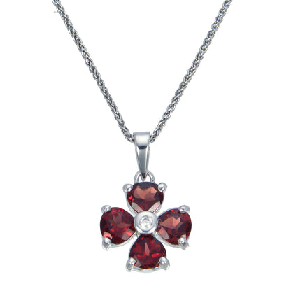 1.40 cttw Pendant Necklace, Garnet Pendant Necklace for Women in .925 Sterling Silver with Rhodium, 18 Inch Chain, Prong Setting