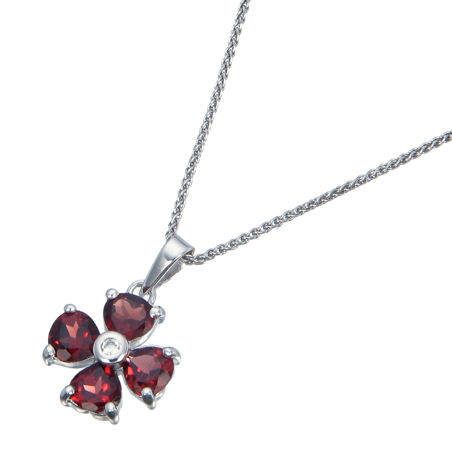 1.40 cttw Pendant Necklace, Garnet Pendant Necklace for Women in .925 Sterling Silver with Rhodium, 18 Inch Chain, Prong Setting