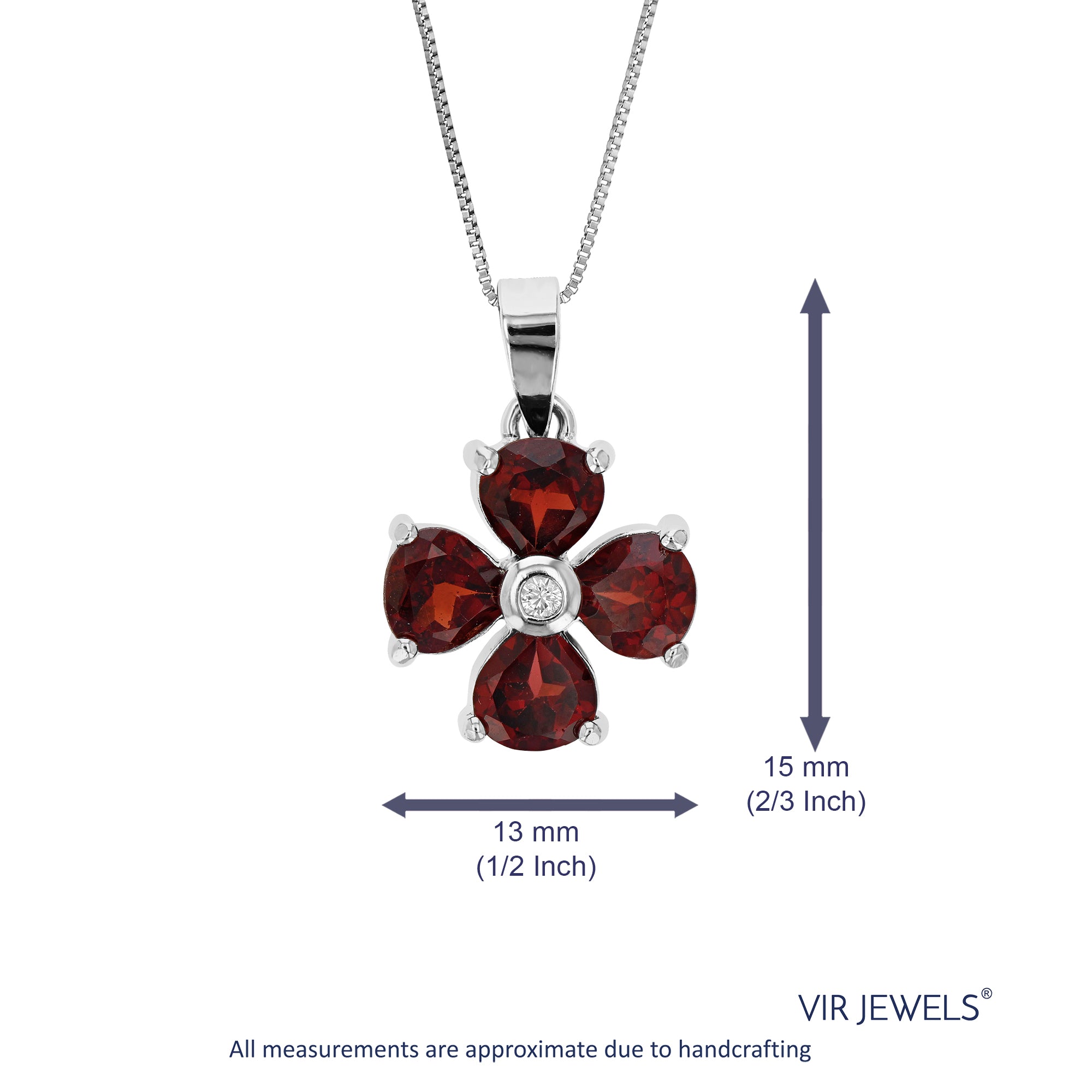 1.40 cttw Pendant Necklace, Garnet Pendant Necklace for Women in .925 Sterling Silver with Rhodium, 18 Inch Chain, Prong Setting