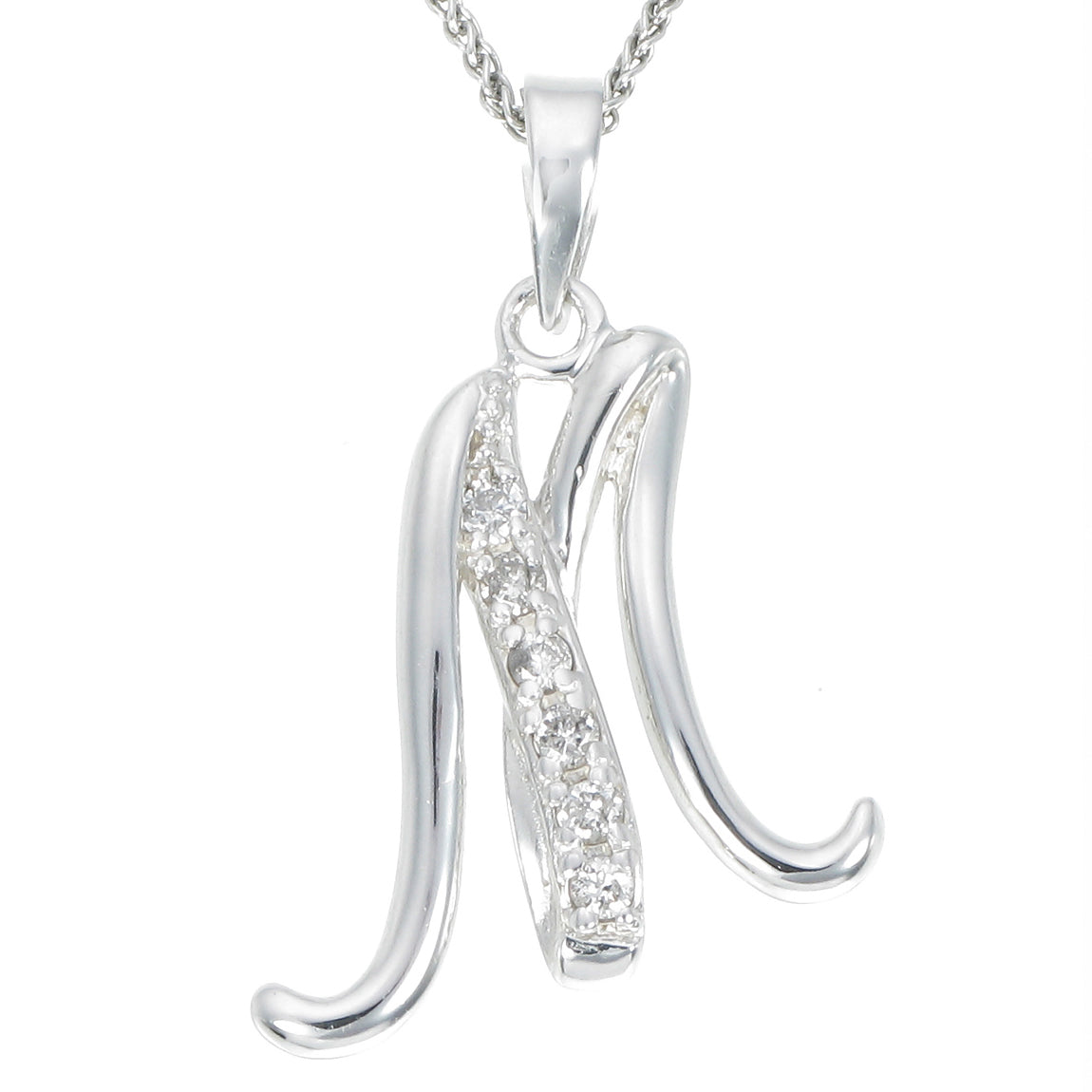 1/8 cttw Diamond Alphabet Pendant Necklace in Silver