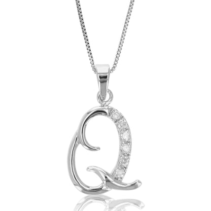 1/8 cttw Diamond Alphabet Pendant Necklace in Silver